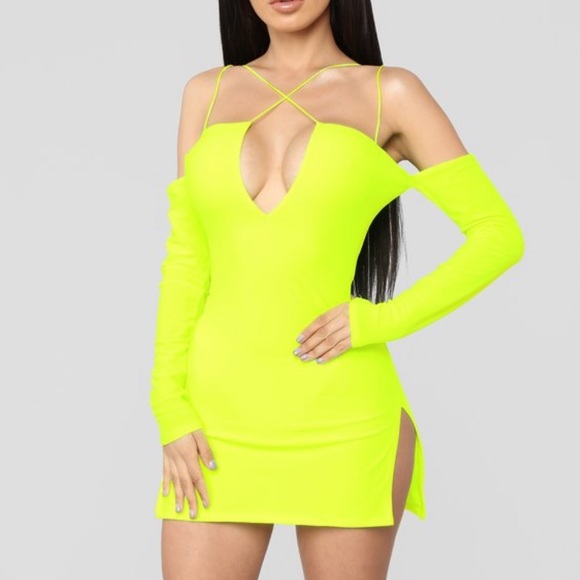 Neon Yellow Strappy Mini Dress